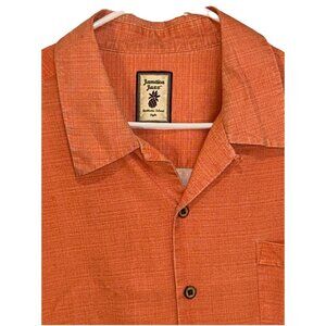 Jamaica Jaxx Men’s Shirt Size XXL Coral Silk Button Up Tropical Hawaiian Pocket